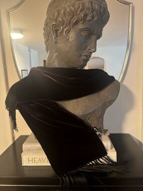 Tom Ford Men's Eggplant Burgundy Velvet Scarf with Subtle Burgundy Sheen